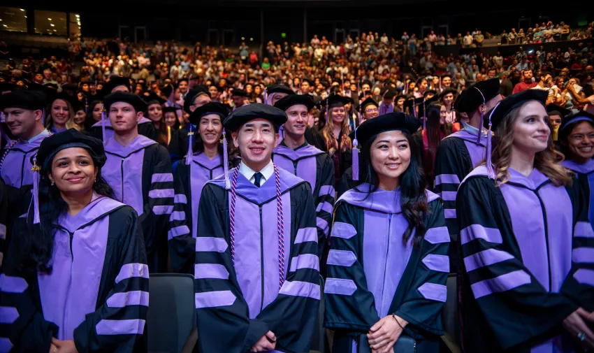 Students at commencement ceremony 